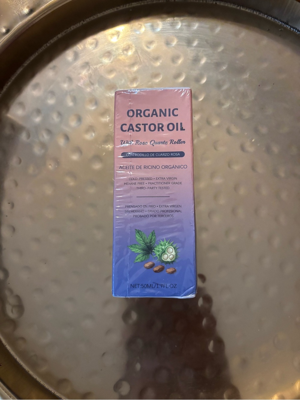 Organic Castor Oil with Rose Quartz Roller - Pink/Blue